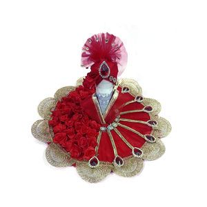 Red Laddu Gopal Dress with Rosette & Kundan Detailing