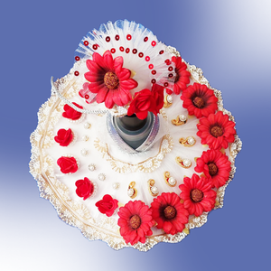 White poshak with red flower